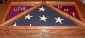 Oak flag case and shadow box combination